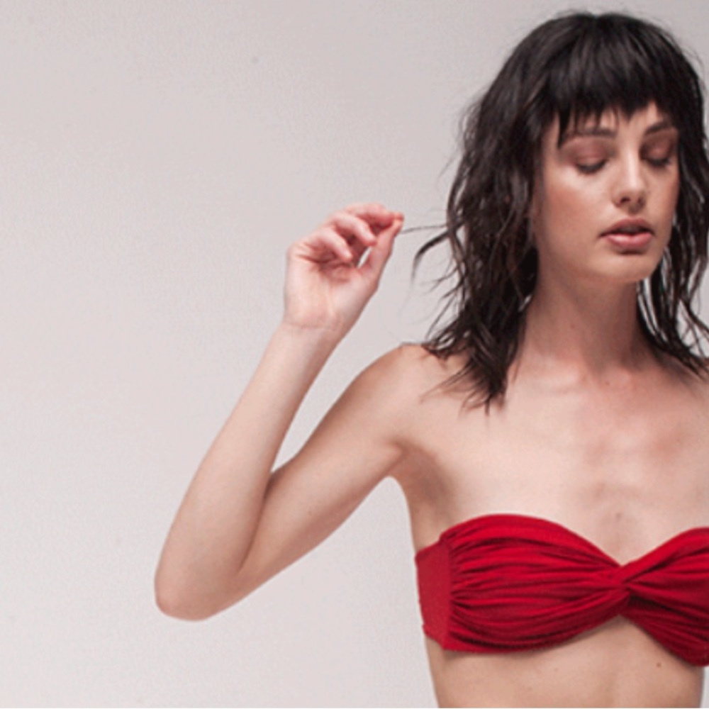 Norma Kamali Johnny D Swim Bandeau Bikini Top Red L Large - Picture 1 of 8